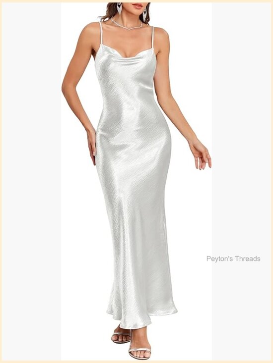 Dresses & Skirts - Satin Silk Cowl Neck Tie Low Back Maxi Dress – Wedding Guest Party
